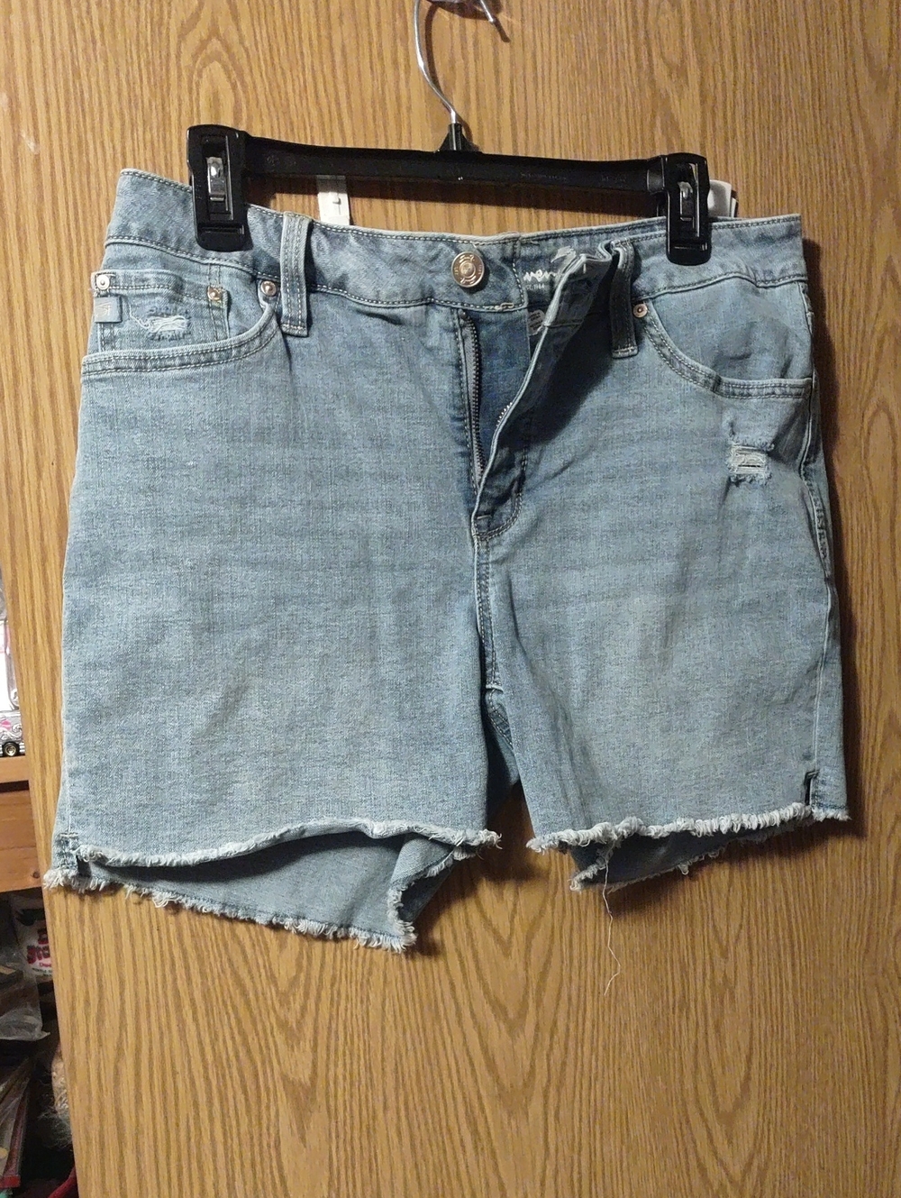 Seven7 Light Wash Frayed Denim Cutoff Shorts